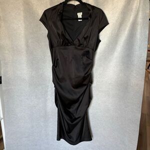 Vtg Cache Dress 12 Black Satin Cap Sleeve Bodycon Cocktail Formal Midi